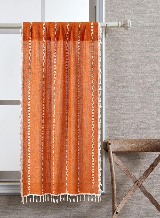 RoomTalks Fall Color Boho Farmhouse Kitchen Curtains 36 Inch Length French Striped Modern Vintage Chic Textured Orange Autumn Short Cafe Curtains for Small Window Kitchen Bathroom - Image 2